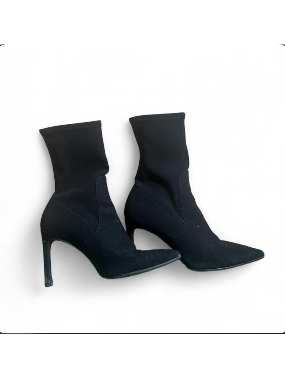 Stuart Weitzman Stuart Stretch Booties 100 Sock Black Leather 4" Heel Sz 9 Spain